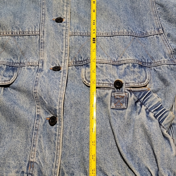 Vintage Jean Bomber Jacket Lined Sherpa Collar Light Wash Denim Coat Size Medium - Picture 8 of 8